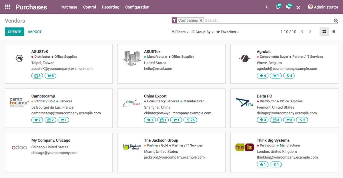 Odoo Purchase vendors interface