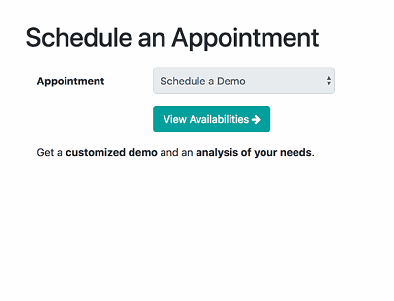 Closeup of an interface to schedule an appointment - Dropdown to select the appointment