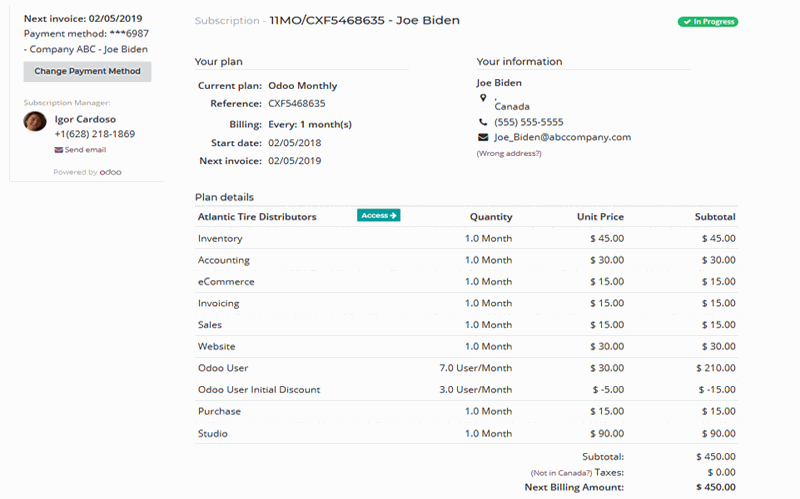 Una vista de portal de cliente de su suscripción