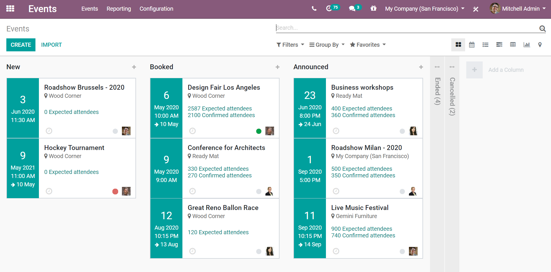 Events dashboard