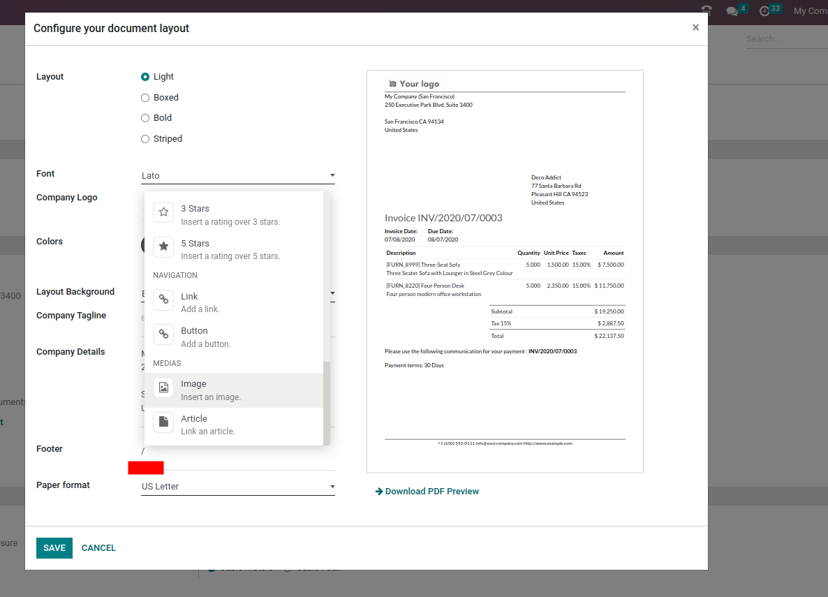 How To Customize An Invoice S Header And Footer Without A Dev Odoo