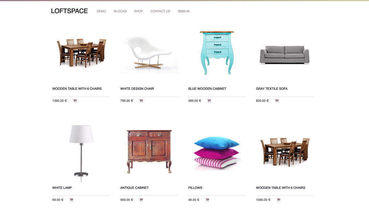 A webshop interface with a classic theme