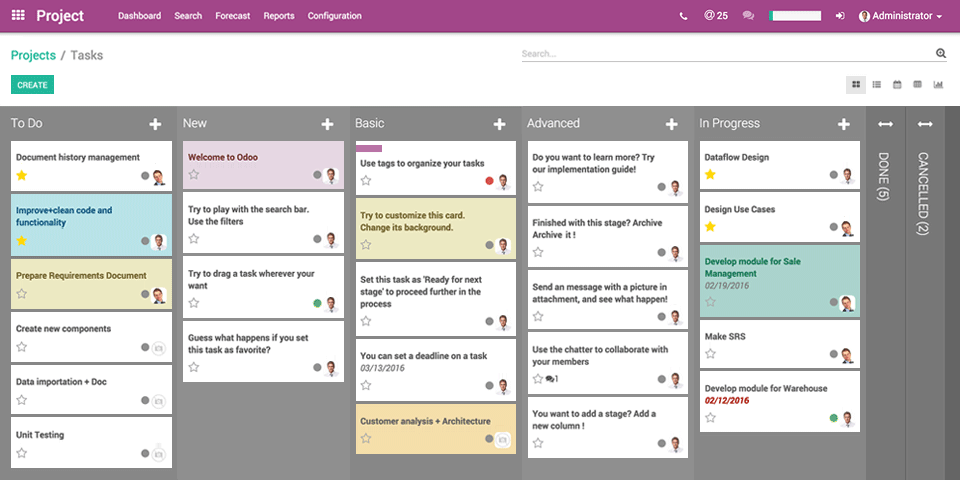 Project App - Project management tasks grouped by stage