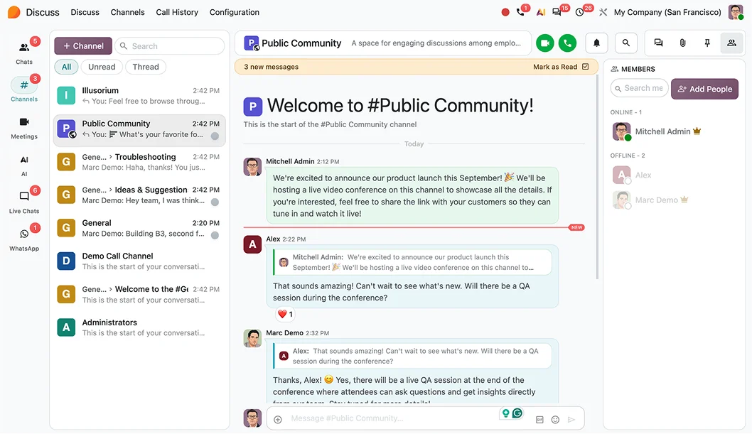 Odoo Discuss dashboard