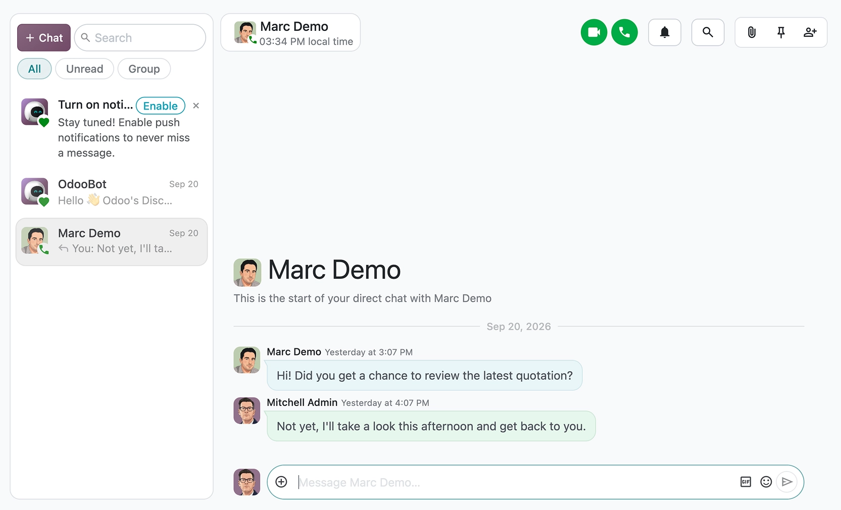 Odoo Discuss inbox