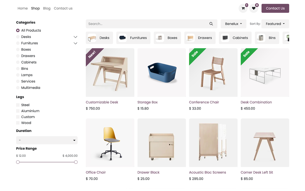 Rozhraní aplikace Odoo eCommerce