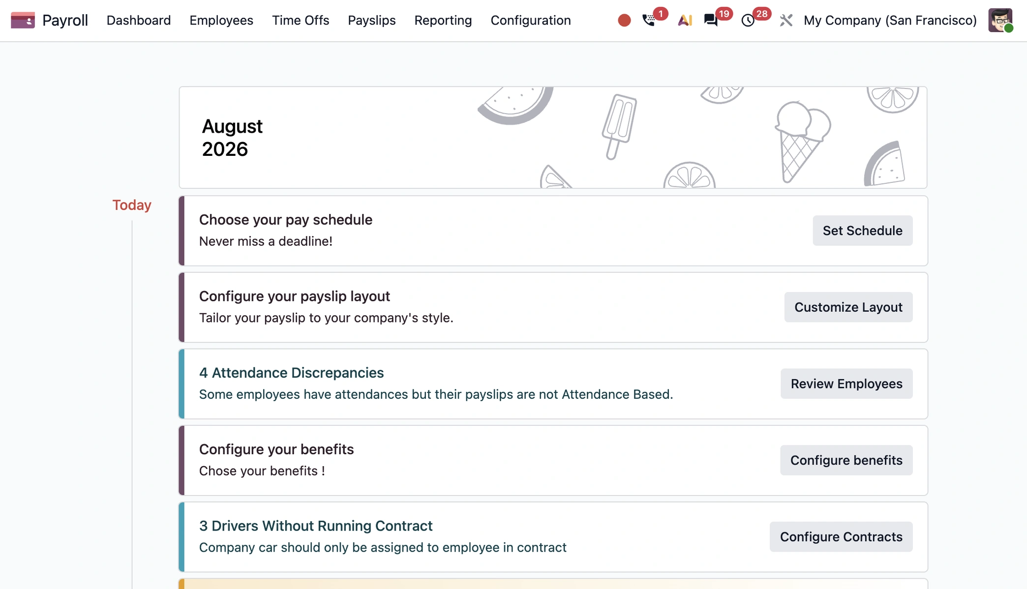 Odoo Payroll dashboard