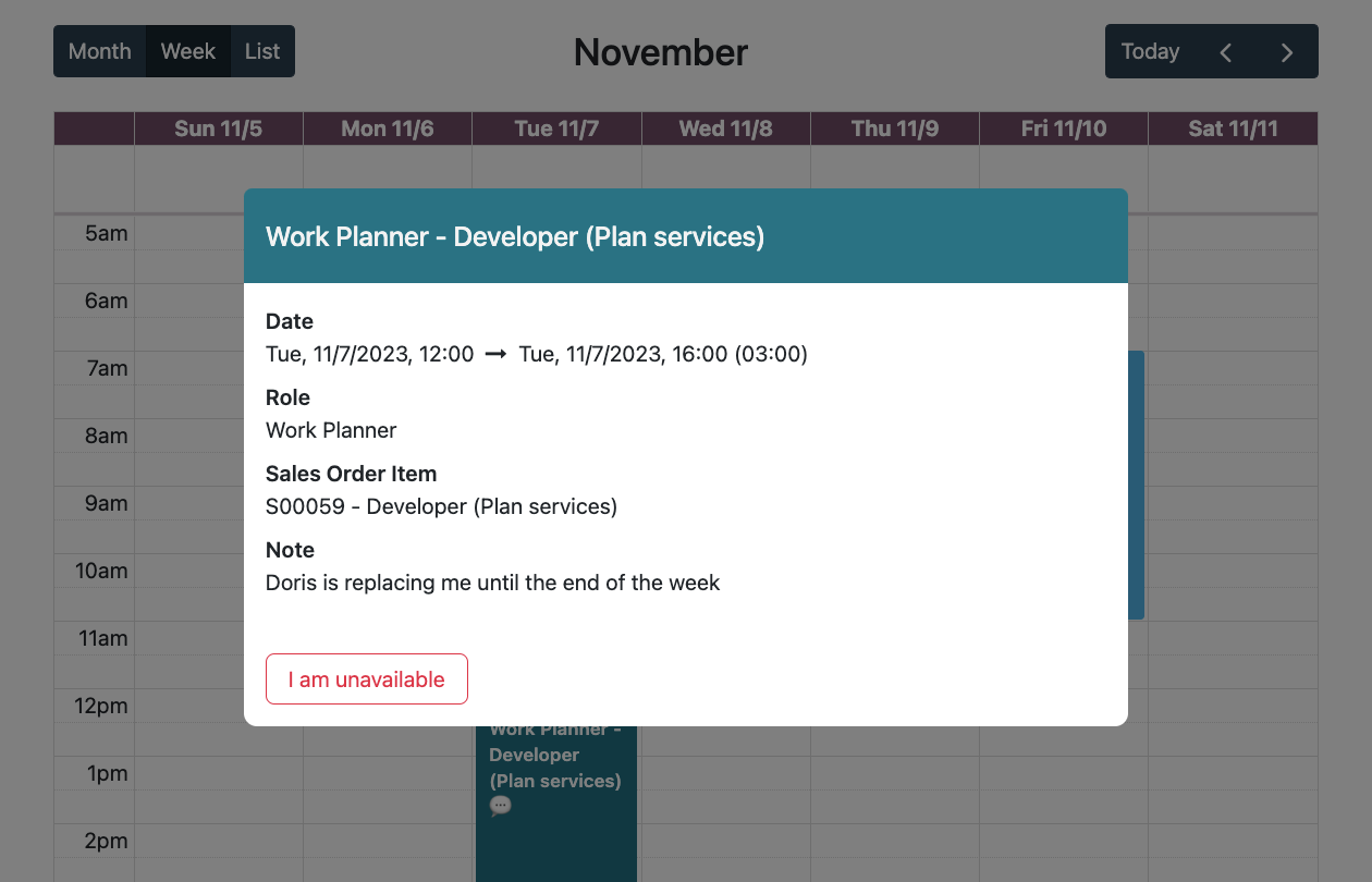 Odoo Planning - Shift swapping modal
