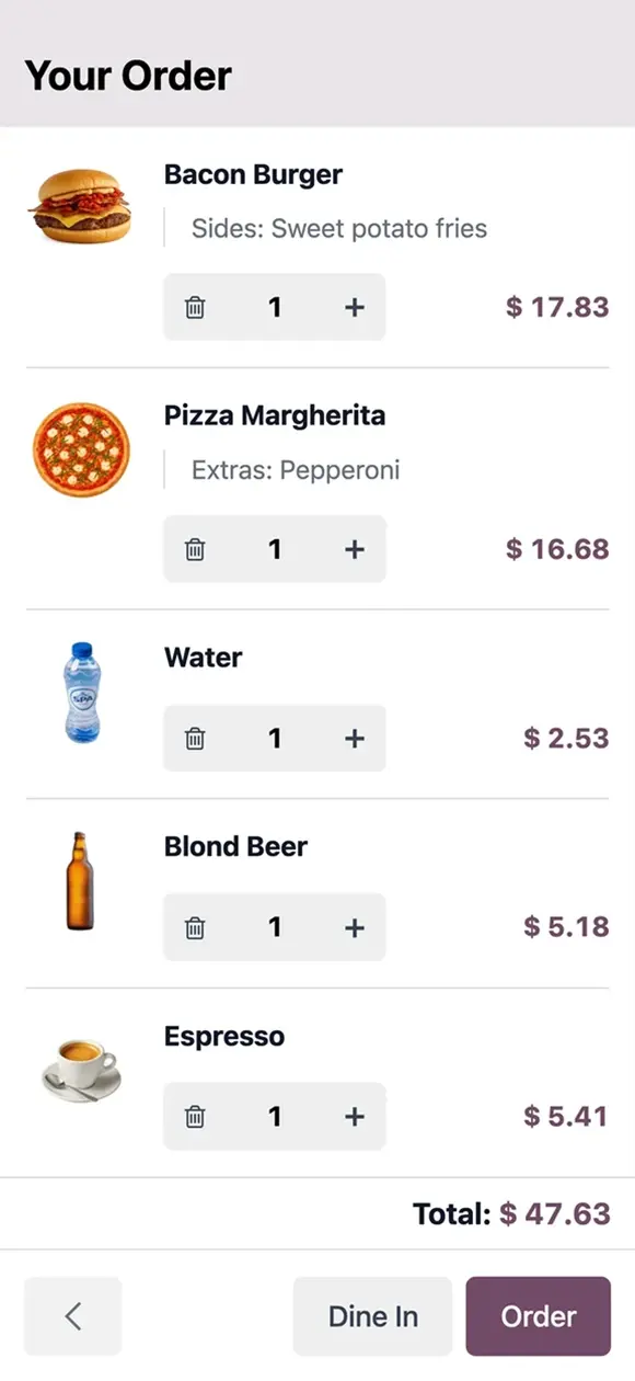 Reviewing the order and paying on a phone