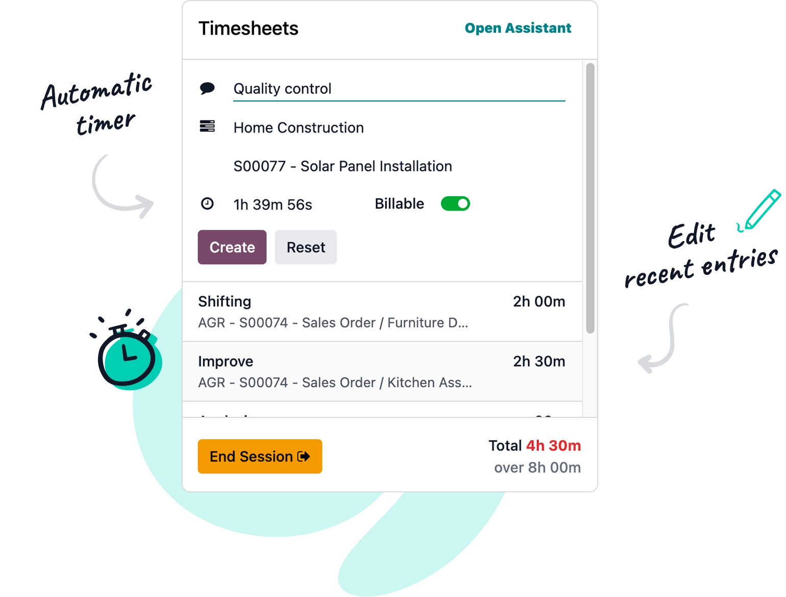 Odoo Timesheets - Quick timer