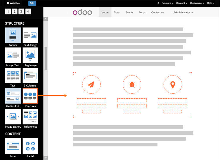 La interfaz de editor de Blog de Odoo