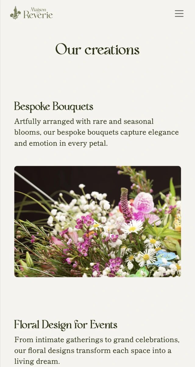 Florist website on mobile