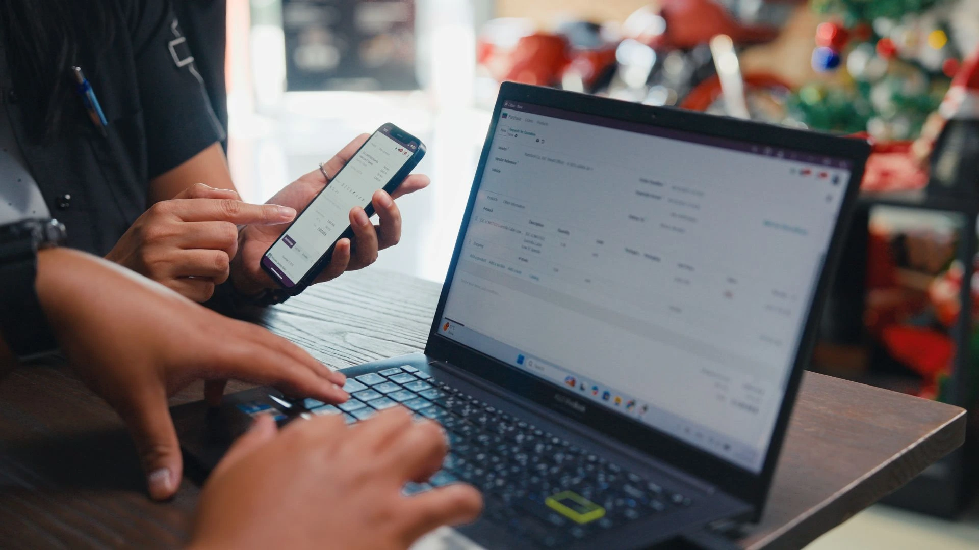 Screen with Odoo interface