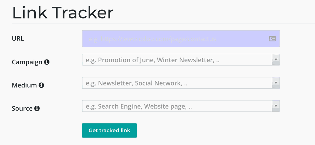 Closeup of the Link Tracker form