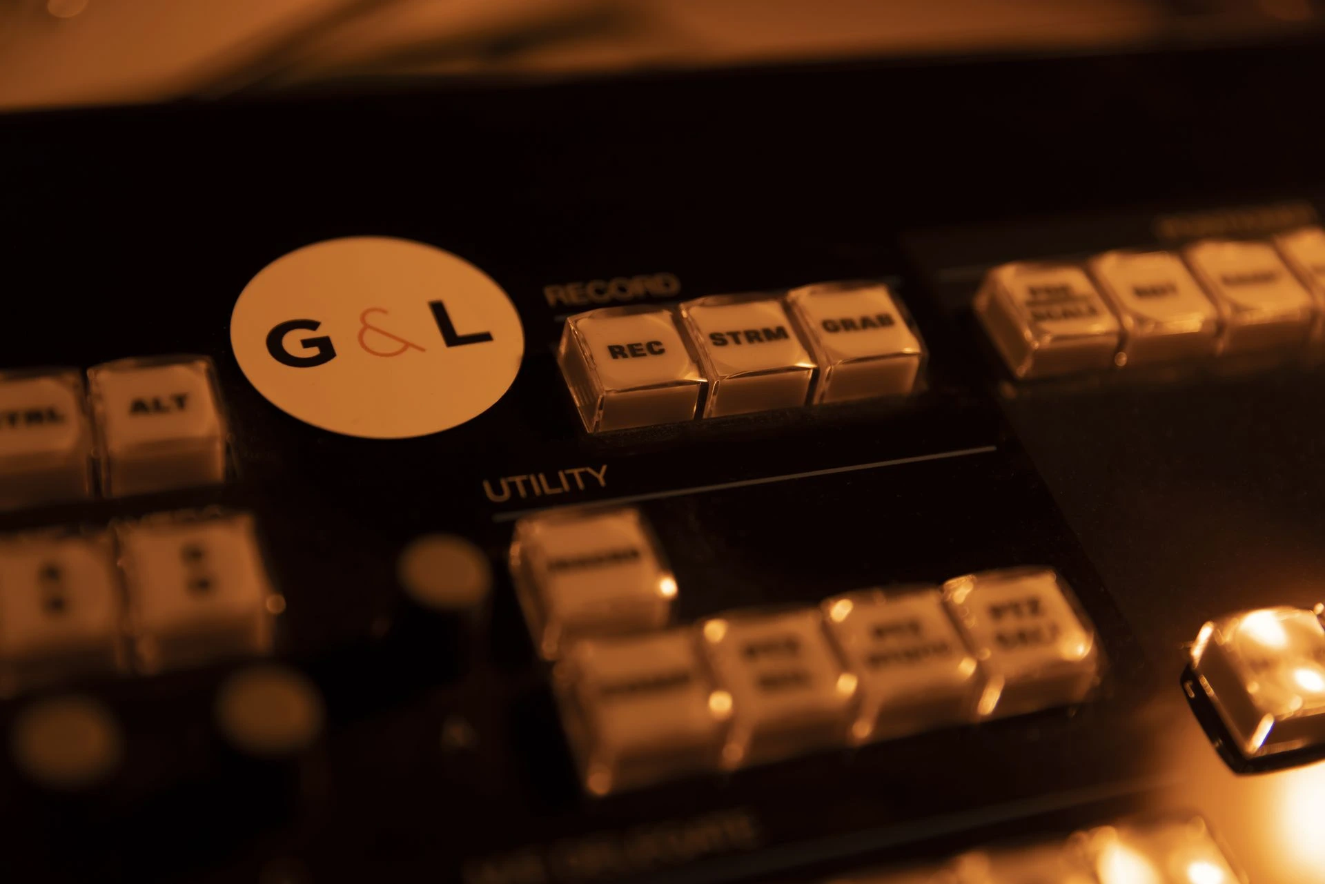 close up of console to control broadcast equipment with G&amp;L Logo
