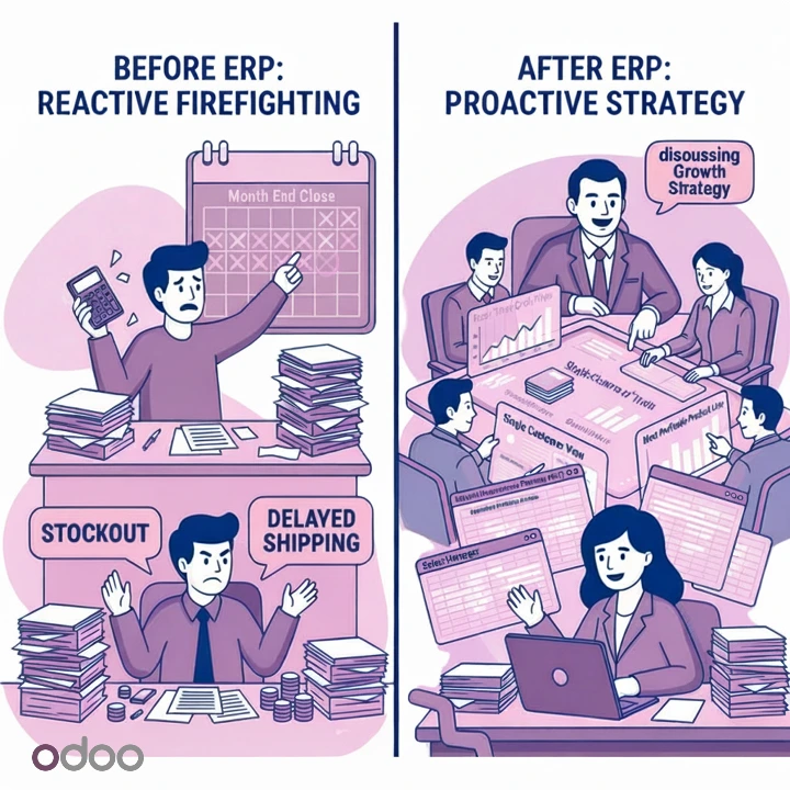Comparison image of with ERP and without ERP to run business