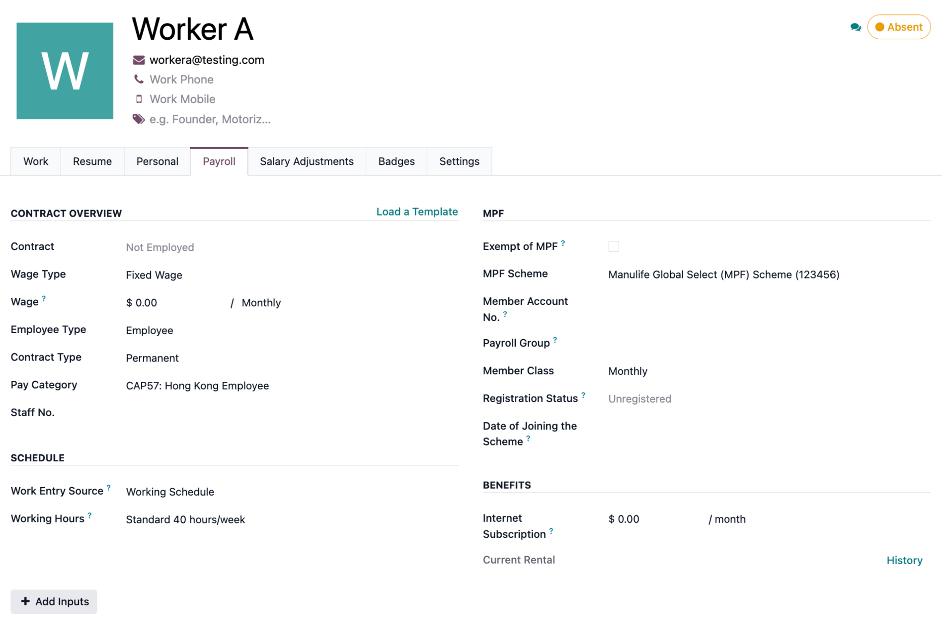 odoo payroll employee profile
