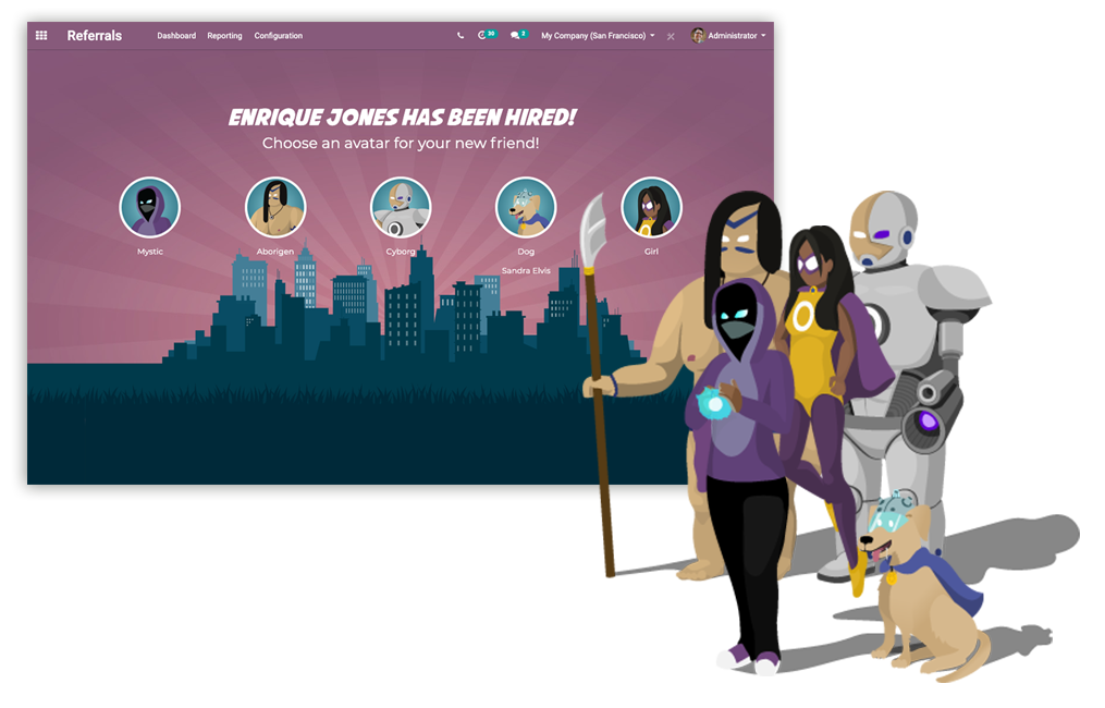 Odoo Referrals superhero characters