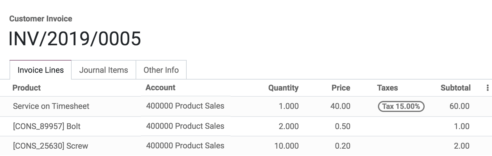 An invoice with the number of hours spent on the task