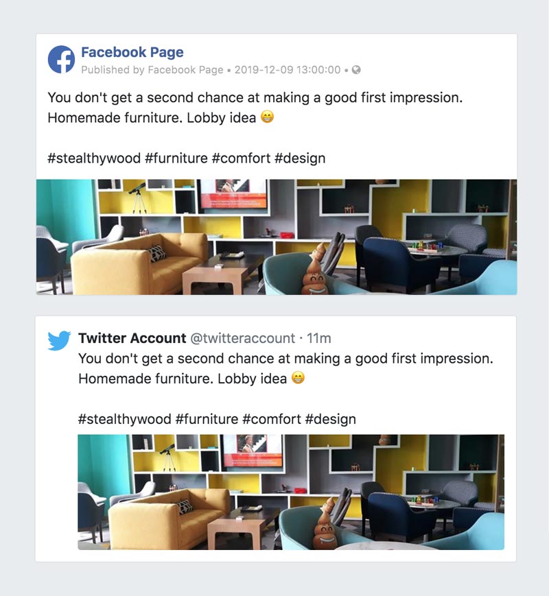 The same posts viewed from Twitter and Facebook