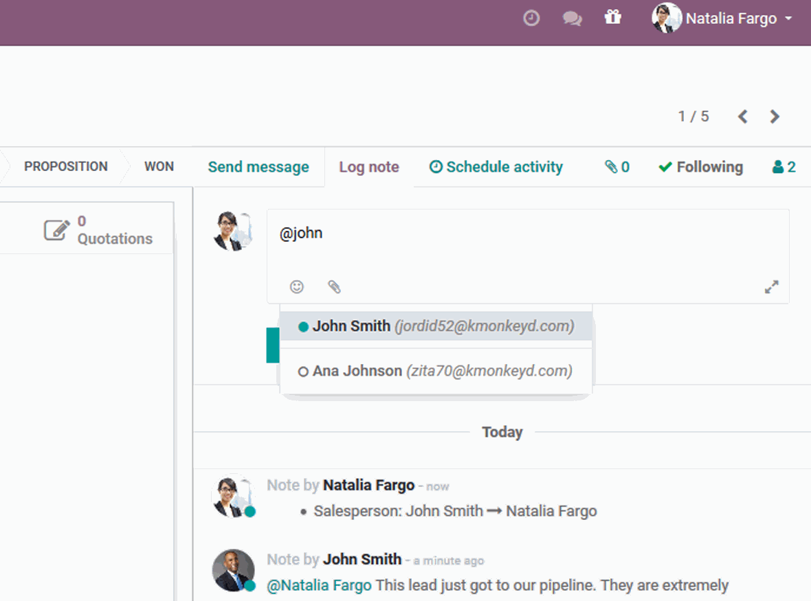 Send notifications in Odoo Discuss app