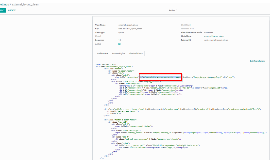 How to increase decrease logo size in document report Odoo