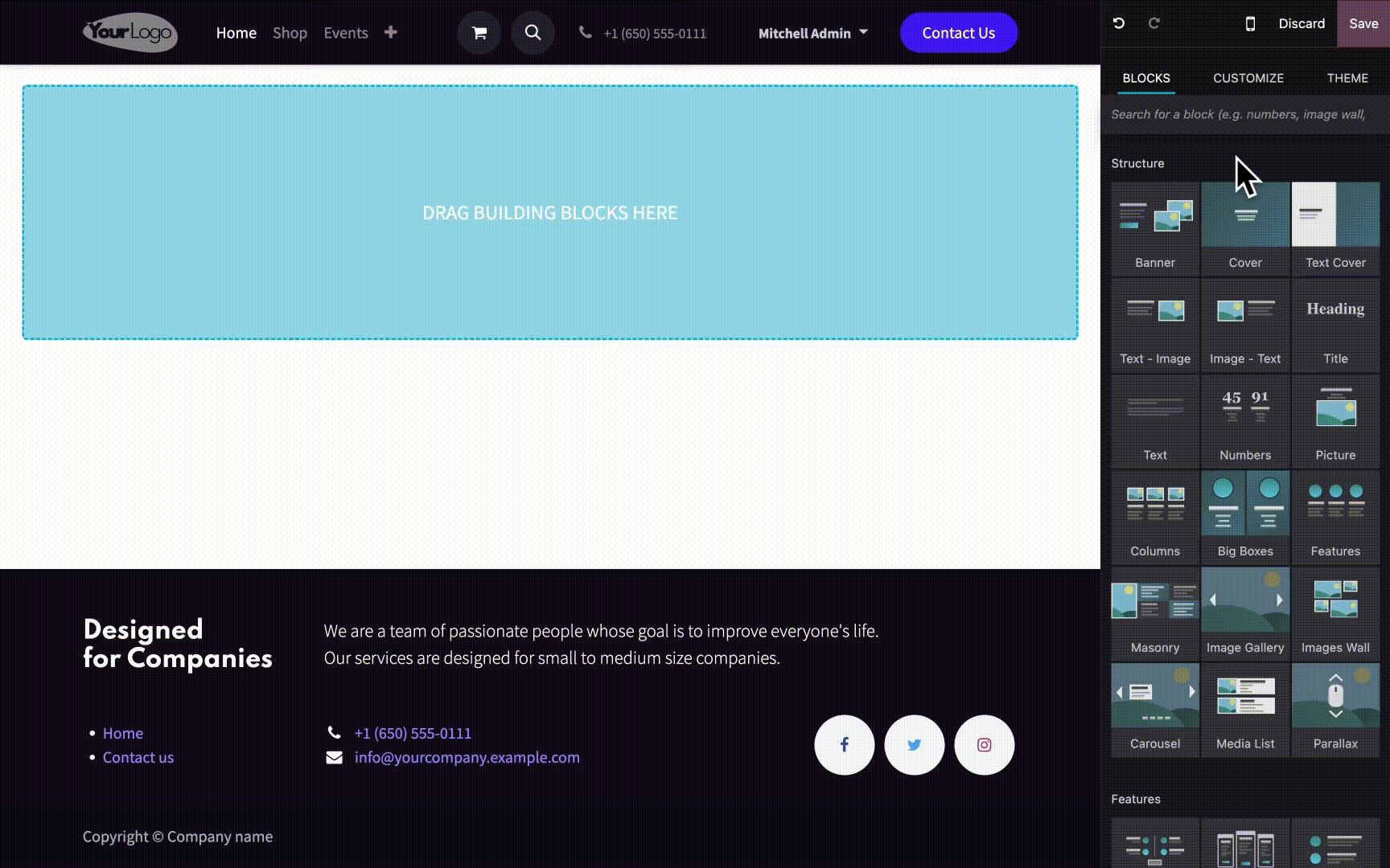 The user-friendly and intuitive Odoo Website Builder.