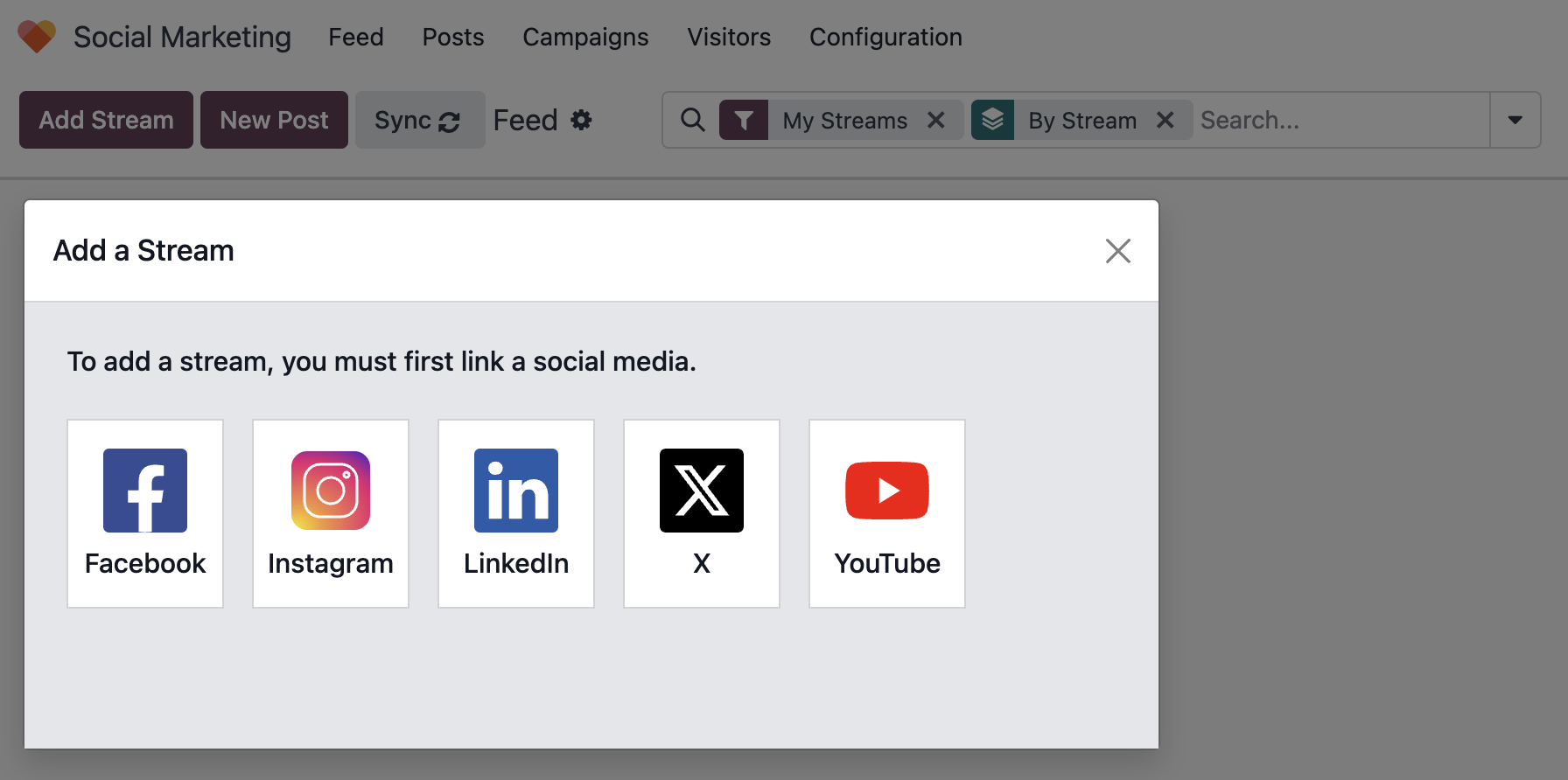 Odoo Social Marketing app tremendously helpful in unifying the management of different social media platforms into the social stream feed
