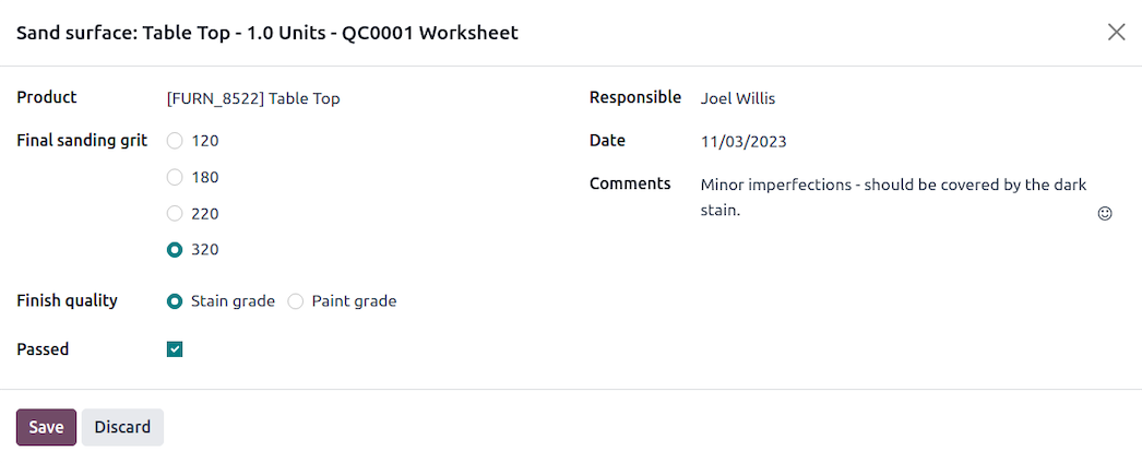 interactive worksheets on odoo quality app