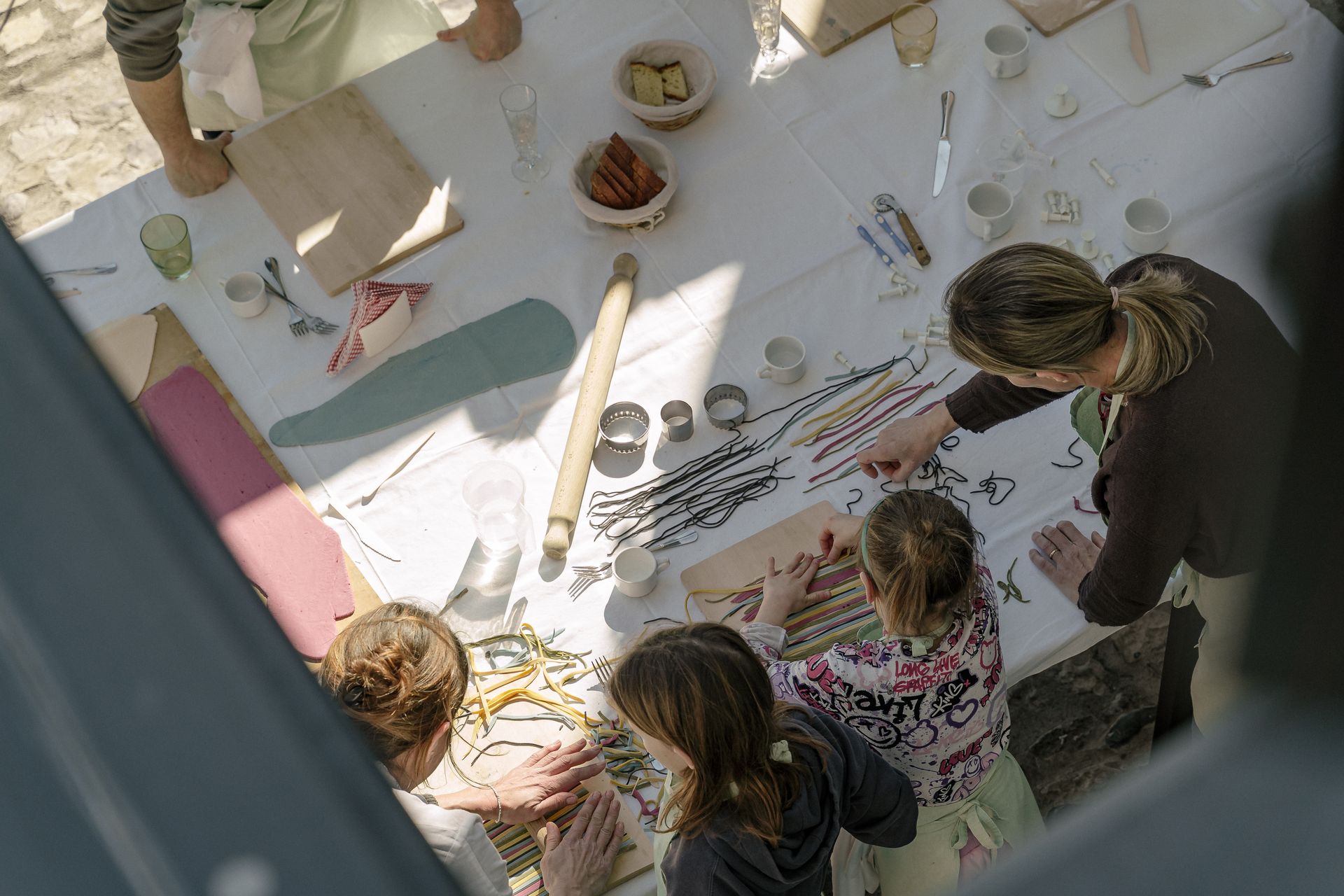 Family doing a creative activity during a trip