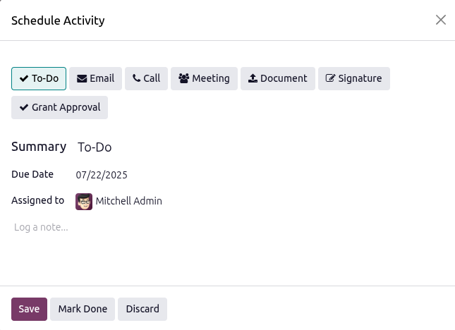 Odoo CRM suggests follow-up actions