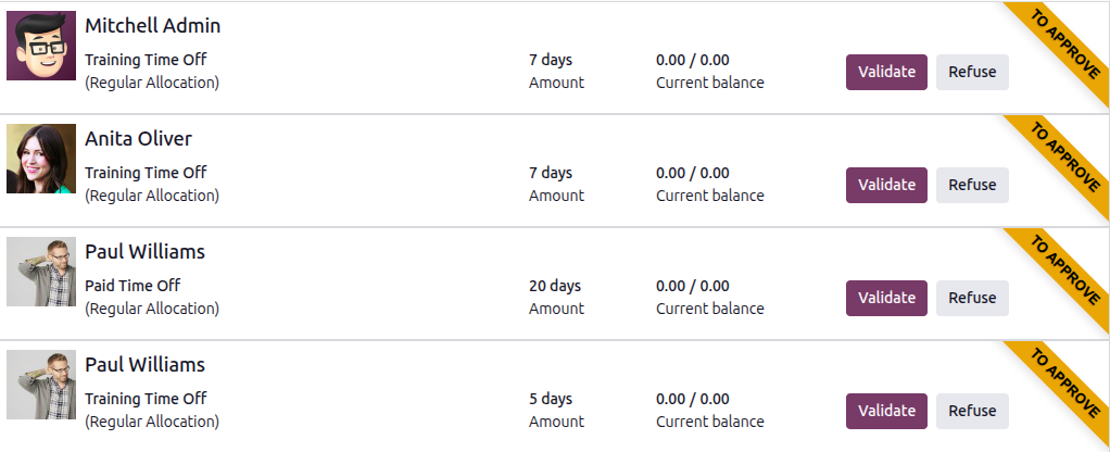 Odoo Time Off centralizes all leave requests