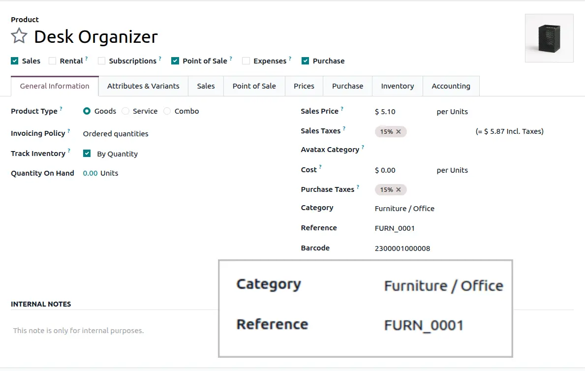 internal refrence in odoo