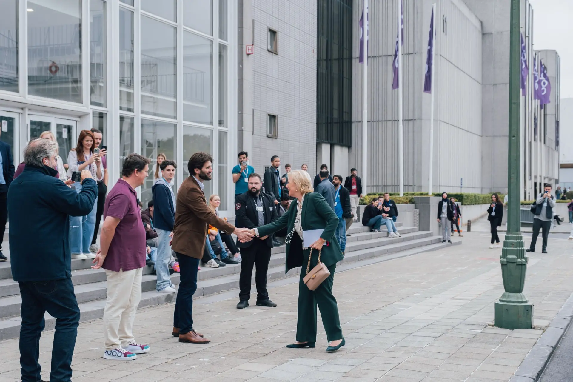 Fabien Pinckaers and Wilfried Juncker welcoming Princess Astrid at Odoo Experience