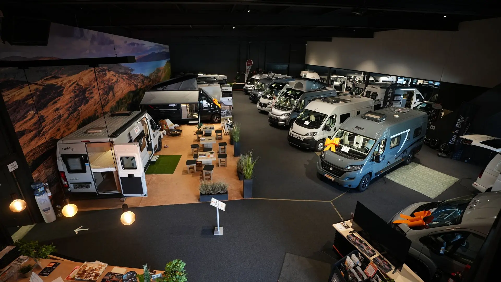 Inside Dicar Motorhomes' showroom