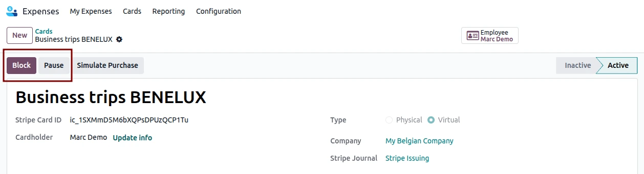 Blocking or pausing the expense card