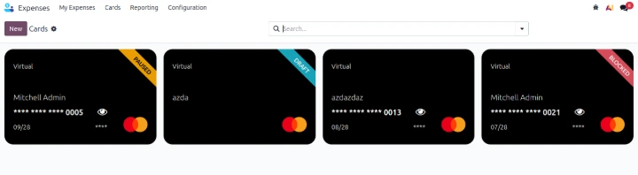 Odoo virtual expense cards