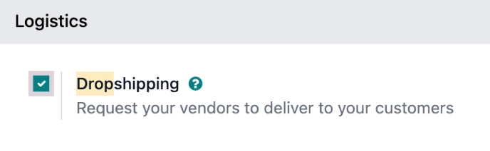 odoo dropshipping option on the Purchase app