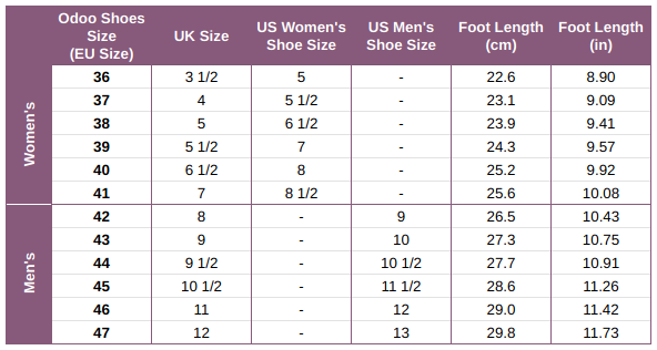 Shoe Size Chart