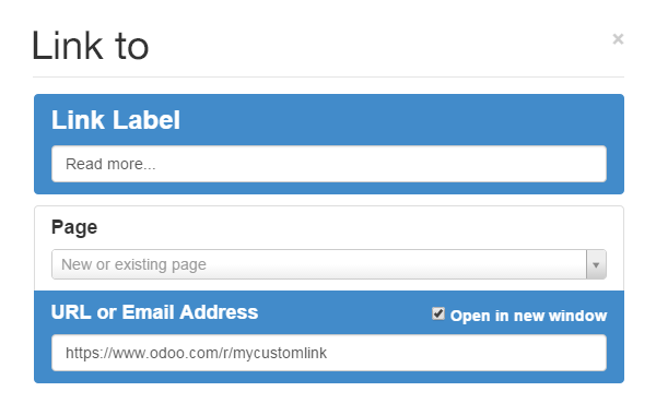The interface to insert a tracking link into a page